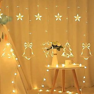 9.8ft LED Star Deer Bell Curtain Fairy String Lights Hanging Christmas Decor.